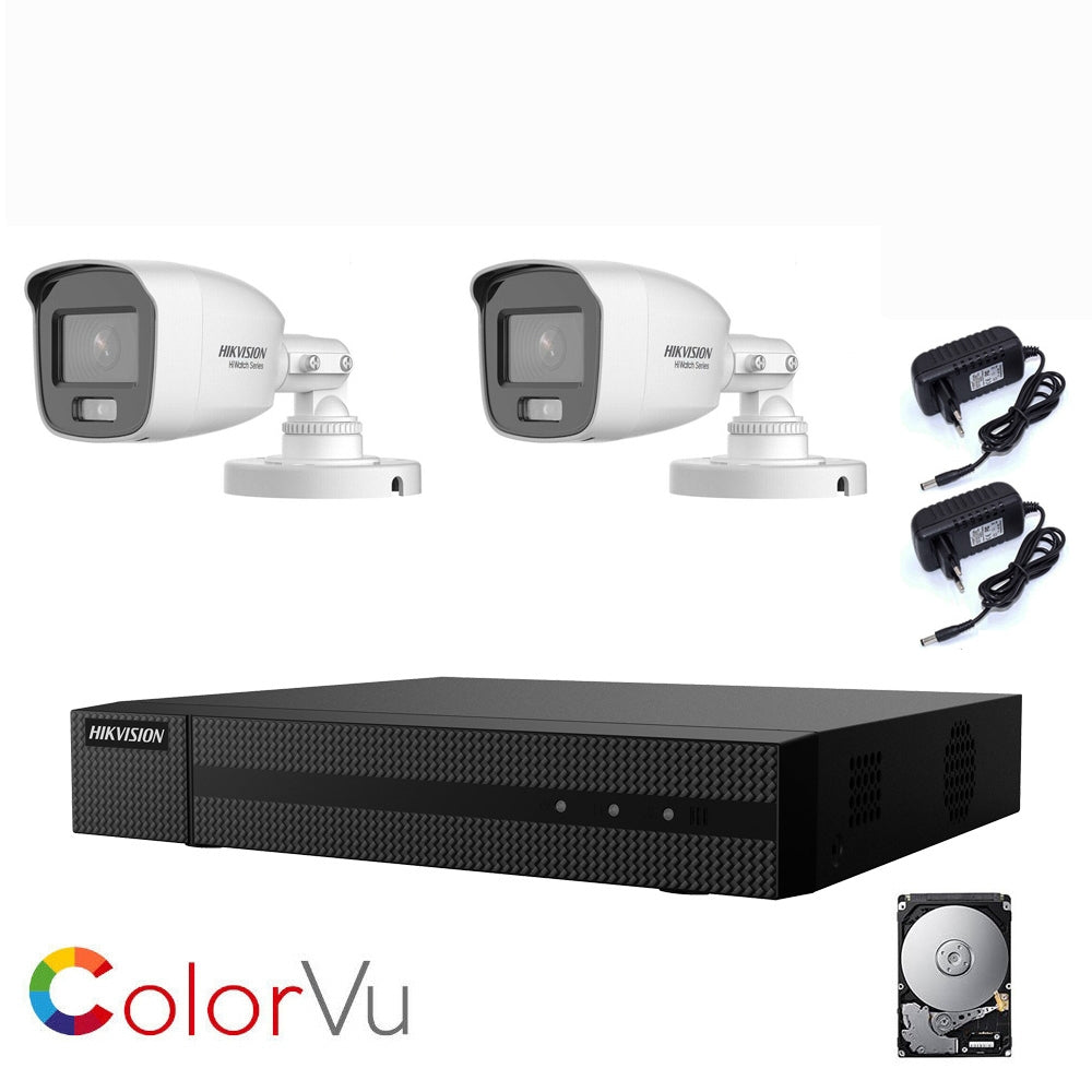 Kit Videosorveglianza Hikvision Visione Notturna Colori 2 Mpx  Ahd 500 Gb